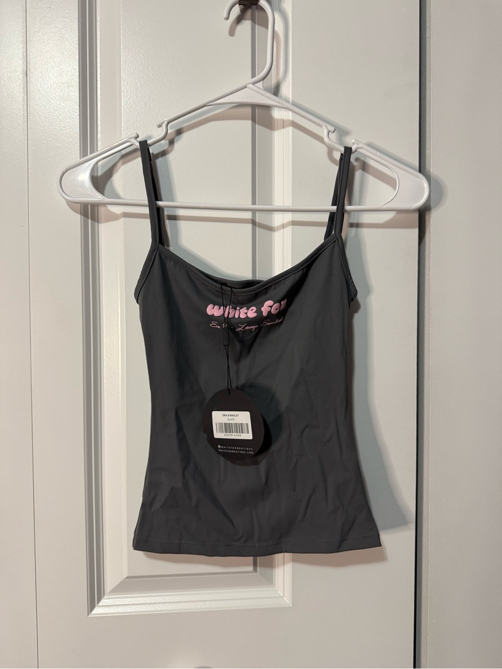 White Fox Boutique Charcoal Gray Slim Camisole with Pink Logo - XXS